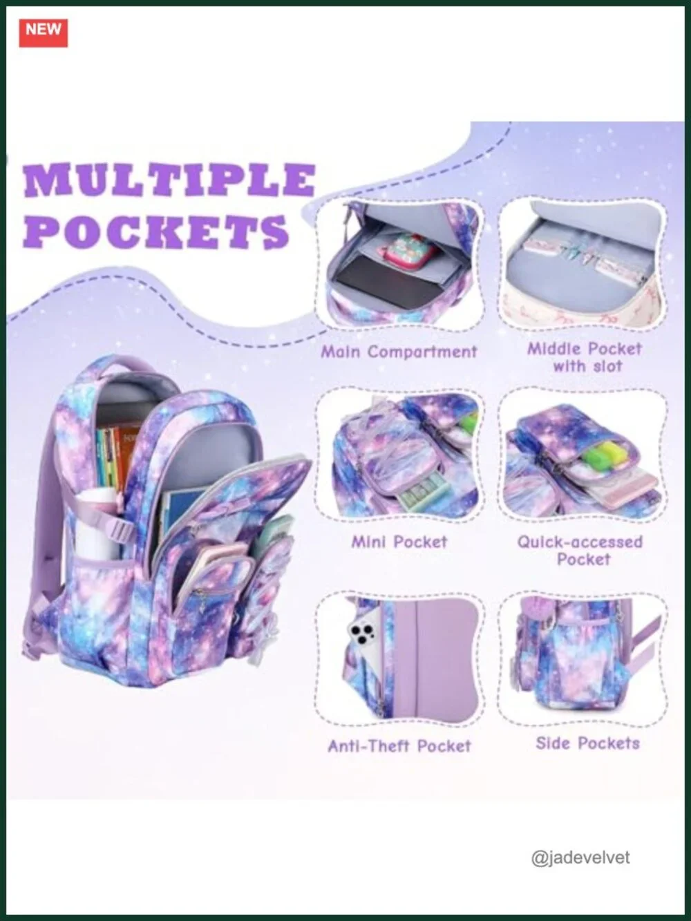 Girls Backpack with Pendant, 15.6